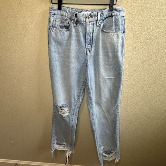 Good American Women’s Size 6 High Rise Distressed Straight Leg Jeans Light Wash - Picture 1 of 4